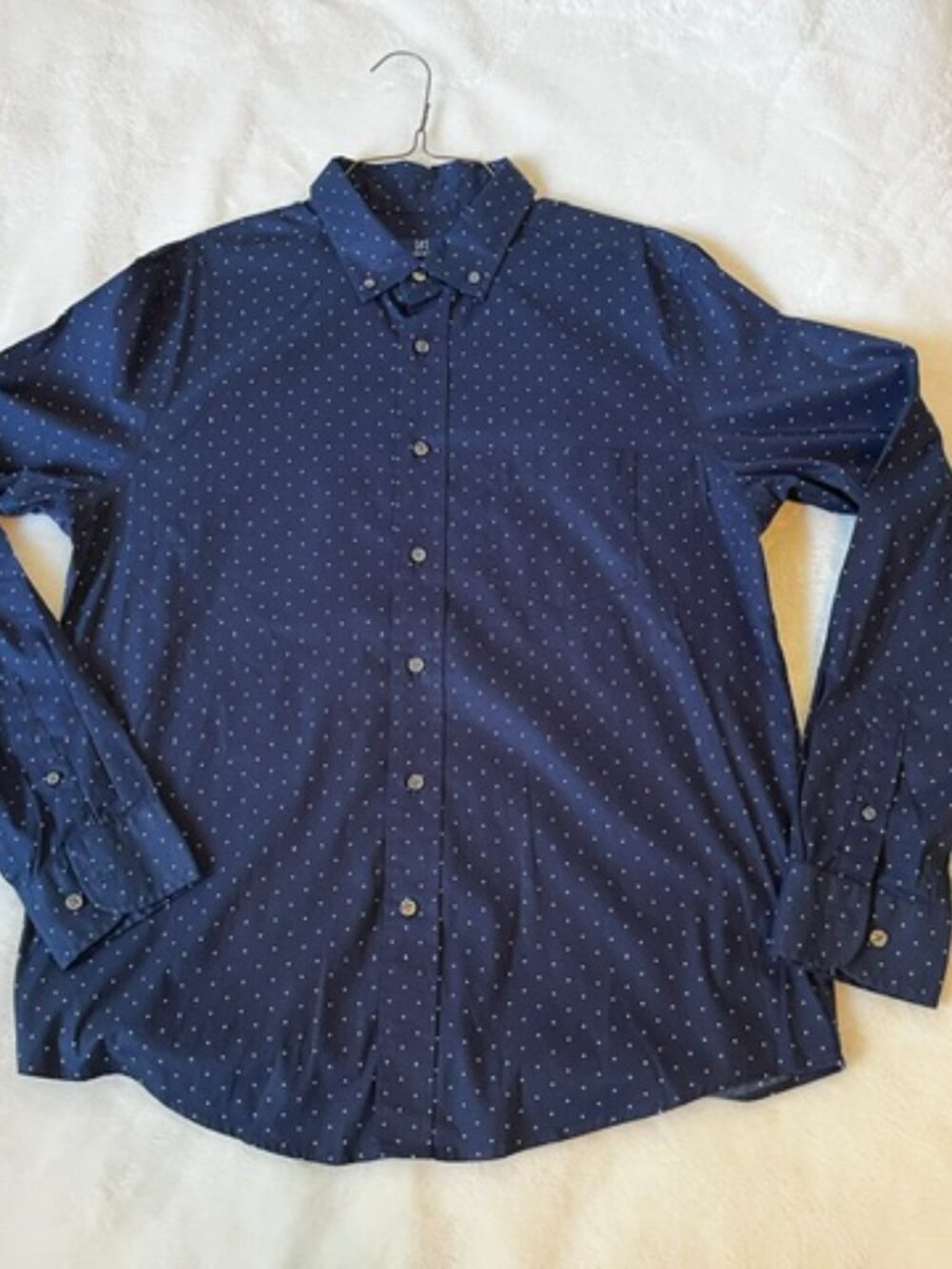 George Men's Dress Shirt Classic Fit Navy & White Dot